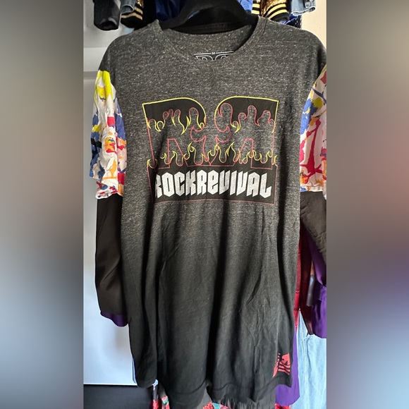 Rock Revival Kids Shirt - Gray with Multicolor Sleeves - Picture 1 of 6